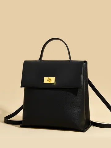Minimalist PU Leather Women Backpack Fashion Casual School Travel Bag Contrast Color Chic Daily Daypack Handbag