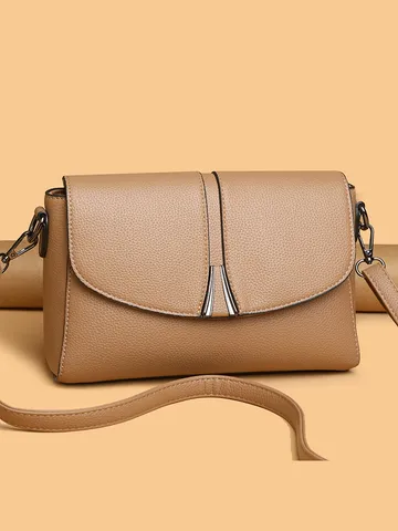 Women's PU Leather Crossbody Bag Elegant Minimalist Shoulder Bag Daily Commuting Handbag With Metal Lock And Flap Closure