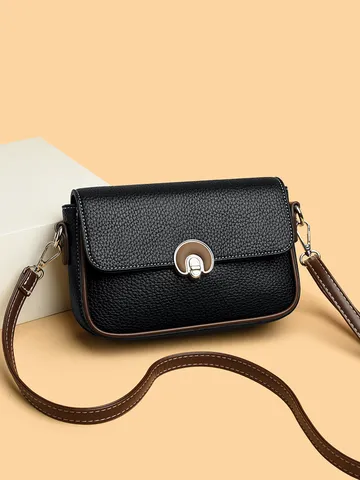 Women Fashion Crossbody Bag PU Leather Litchi Grain Shoulder Bag Contrast Stitching Daily Commute Underarm Bag