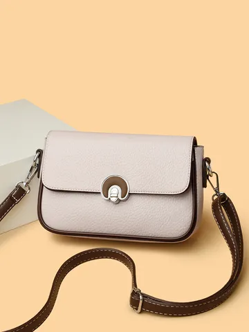 Women Fashion Crossbody Bag PU Leather Litchi Grain Shoulder Bag Contrast Stitching Daily Commute Underarm Bag