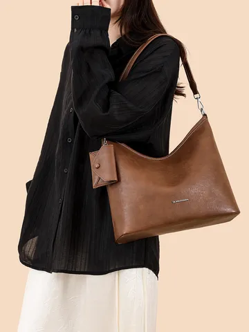 Women's Large Capacity Tote Bag Casual PU Leather Shoulder Crossbody Bag Minimalist Commuter Dumpling Bag