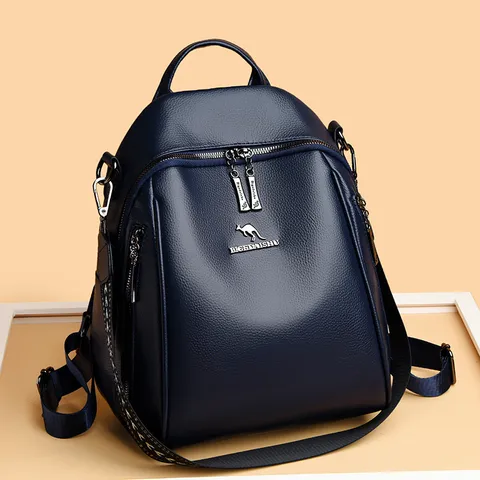 Women Fashion PU Leather Backpack Large Capacity Shell Bag Casual Commuting Travel School Bag Multi-Pocket Daypack