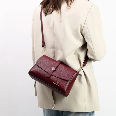 Women PU Leather Shoulder Bag Vintage Litchi Pattern Casual Crossbody Bag Solid Color Flap Daily Handbag Purse