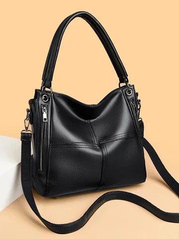 Women PU Leather Tote Bag Large Capacity Casual Shoulder Bag Fashion Commuter Handbag With Zipper Pocket