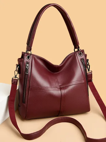 Women PU Leather Tote Bag Large Capacity Casual Shoulder Bag Fashion Commuter Handbag With Zipper Pocket