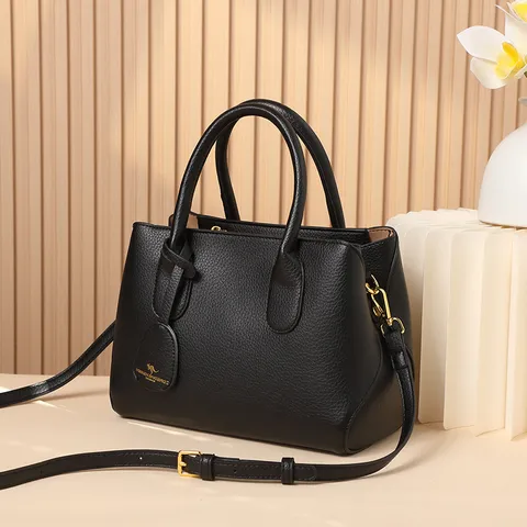 Women Casual Genuine Leather Tote Bag Litchi Pattern Commuter Handbag Adjustable Shoulder Strap Fashion Satchel Bag
