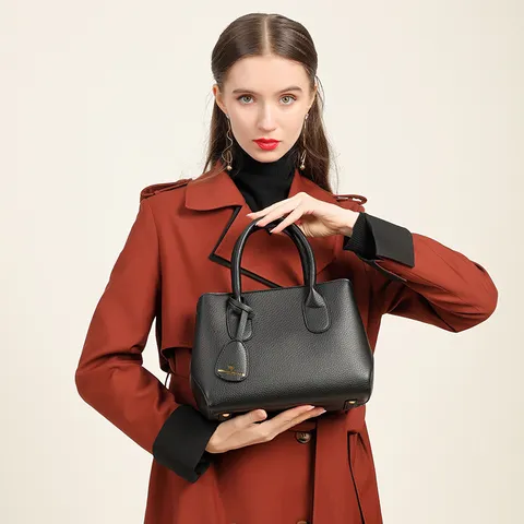 Women Casual Genuine Leather Tote Bag Litchi Pattern Commuter Handbag Adjustable Shoulder Strap Fashion Satchel Bag