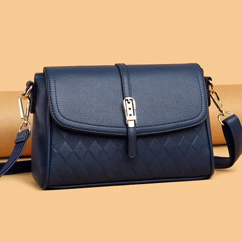 Minimalist Quilted Genuine Leather Crossbody Bag For Women Chic Commuter Shoulder Bag With Belt Buckle Wide Strap Casual Handbag