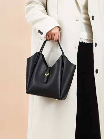 Top Layer Cowhide Litchi Pattern Bucket Bag Women Summer Casual Daily Shoulder Crossbody Handbag