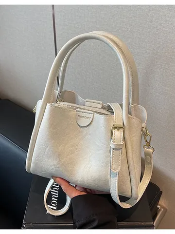 Women PU Leather Crossbody Bag Casual Solid Color Shoulder Handbag Vintage Commuter Tote With Silk Scarf Decoration