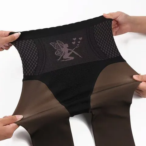 Women's High Waist Tummy Control Tights Fleece Lined Pantyhose Translucent Peach Butt Lifting Leggings Winter Thermal Hosiery