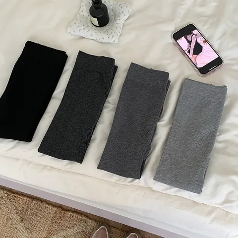 Pantis de Mujer de Cintura Alta con Control de Abdomen Leggings Adelgazantes de Micro-compresión Color Sólido Medias de Punto Básicas Primavera Otoño