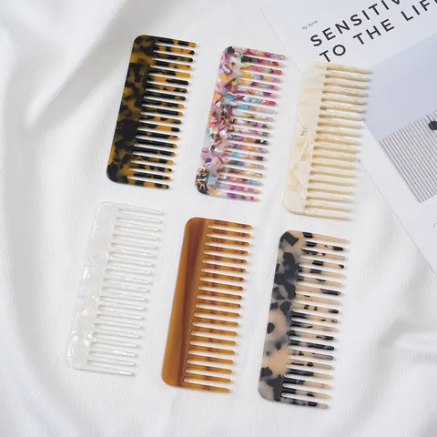 Peigne à Cheveux en Acétate Motif Marbre Dents Larges Antistatique Outil de Coiffure pour Femmes Soin Quotidien Accessoires