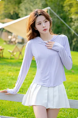 Chaqueta de Protección Solar para Mujer Ajuste Ceñido Protección UV Capucha Seda de Hielo Cremallera Yoga Abrigo Deportivo Nailon Elastano Ropa de Exterior