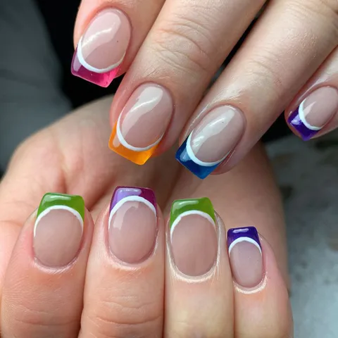 Bunte Französische Nägel Zum Aufdrücken Kurz Quadratisch Künstliche Falsche Nagelspitzen Tägliche Falsche Nägel Verlängerungsset Für Damen Nagelkunst Dekoration