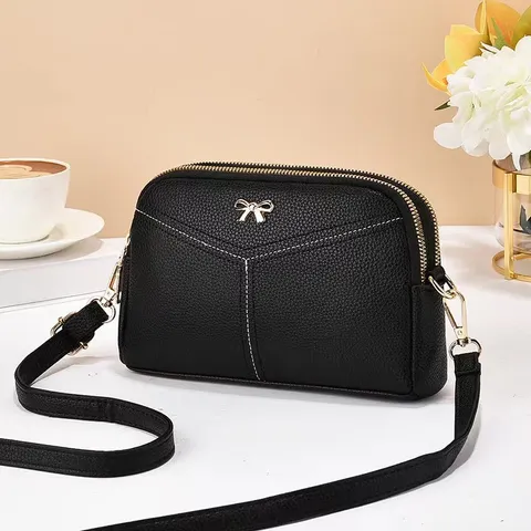 Borsa a Tracolla Moda Donna in Pelle PU Vintage Piccola Borsa a Spalla Quadrata Casual Tasca Multipla Patta Borsa con Fiocco