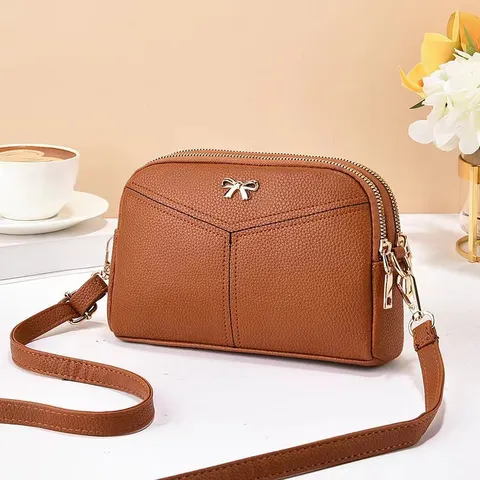 Borsa a Tracolla Moda Donna in Pelle PU Vintage Piccola Borsa a Spalla Quadrata Casual Tasca Multipla Patta Borsa con Fiocco