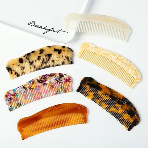 Peine de Acetato de Celulosa con Patrón de Mármol Leopardo Dientes Finos Cepillo Antiestático Accesorio de Peluquería Vintage Mujer