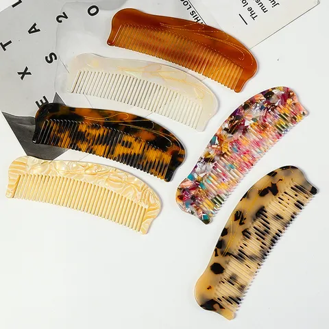 Peine de Acetato de Celulosa con Patrón de Mármol Leopardo Dientes Finos Cepillo Antiestático Accesorio de Peluquería Vintage Mujer