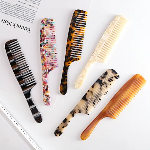 Fashion Cellulose Acetate Hair Comb Wide Tooth Anti Static Marble Leopard Hair Styling Comb For Women Hair Care
