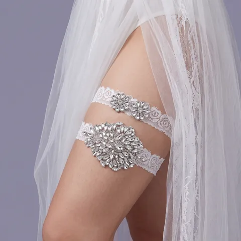 Women Lace Leg Garter Ring Vintage Elegant Sexy Thigh Band With Rhinestones Artificial Pearls For Wedding Party Photo Shoot