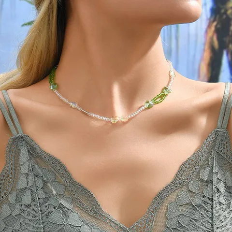 Bohemian Cute Beaded Butterfly Necklace Women Ins Creative Personality Choker Crystal Beads Jewelry Gift