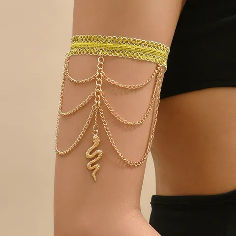 Tendenza Catena da Braccio con Pendente a Serpente Multistrato Oro per Donna Catena del Corpo in Pizzo Elastico Gioielli