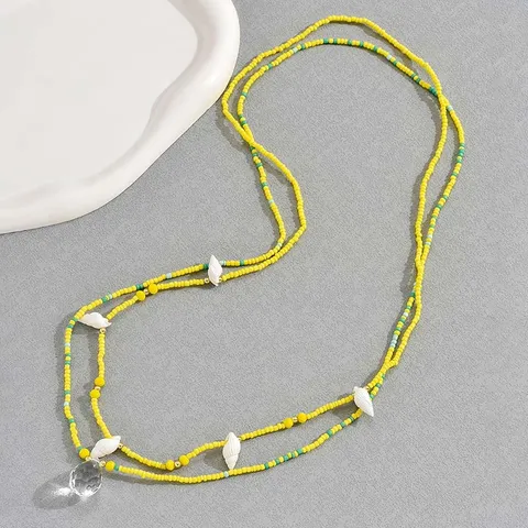 Catena da Vita Multistrato in Perline e Conchiglie Bohemian per Donna Fatto a Mano Estate Spiaggia Vacanza Gioielli a Catena in Resina Regolabile
