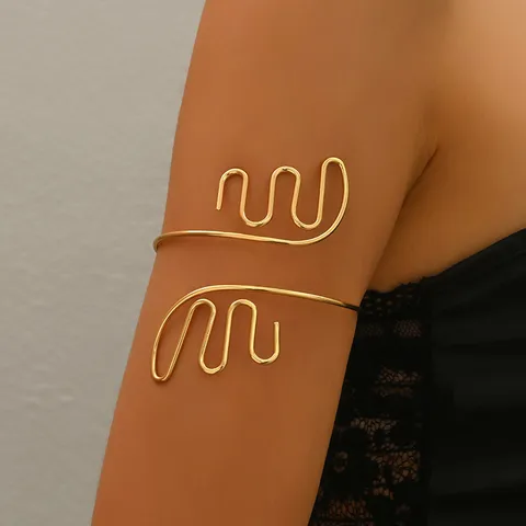 Bracciale da Braccio Trendy Oversize a Spirale in Metallo per Donna Linea Ondulata Minimalista Bracciale Aperto Punk Gioielli