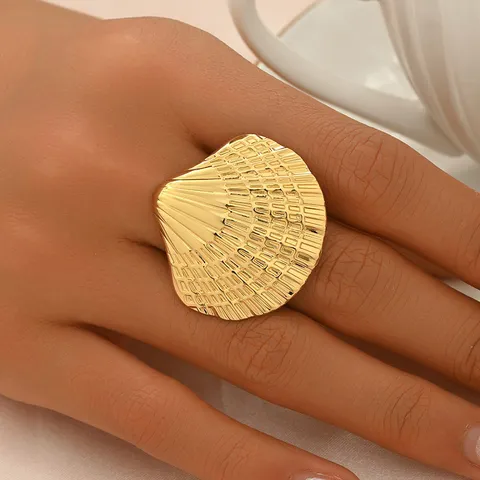 Minimalistischer Edelstahl Offener Ring Für Damen Vergoldet Geometrisch Muschel Mode Schmuck Finger Ring Geschenk