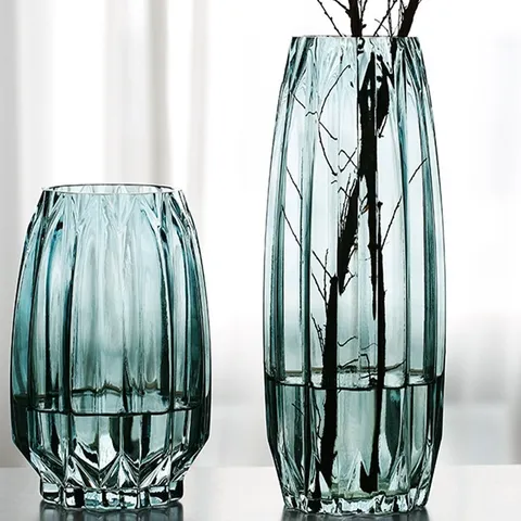 Modern Minimalist Vertical Stripe Glass Vase Transparent Flower Vase For Living Room Hydroponic Decor