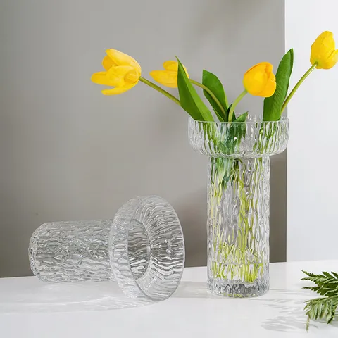 Transparent Glass Vase Glacier Texture Flower Arrangement Modern Minimalist Home Decor Tabletop Decorative Glassware
