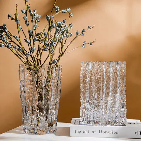 Handmade Transparent Glass Glacial Texture Vase Modern Luxury Minimalist Floral Vases Home Decor Tabletop Centerpiece