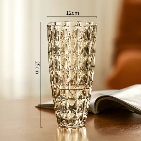 Vaso per Fiori in Vetro di Cristallo Trasparente Vaso da Tavolo Decorativo con Faccette Geometriche Per Soggiorno Arredamento