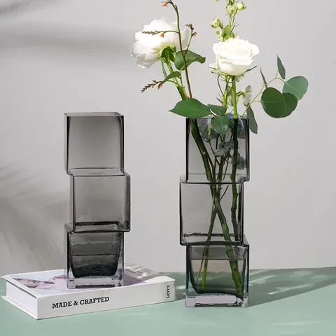 Handmade Irregular Displaced Glass Vase Modern Minimalist Creative Geometric Flower Vase for Living Room Home Decor