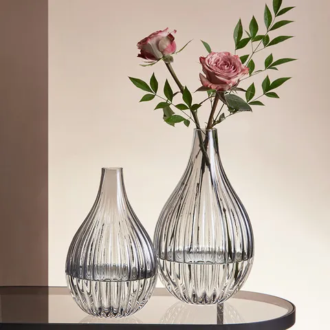 Nordic Minimalist Glass Flower Vase Clear Transparent Hydroponic Plant Bottle Vertical Striped Table Centerpiece Home Decor