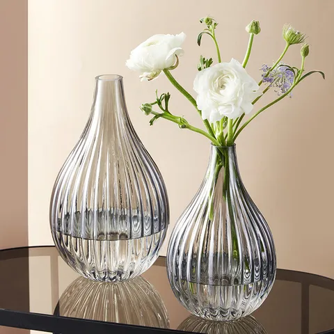 Nordic Minimalist Glass Flower Vase Clear Transparent Hydroponic Plant Bottle Vertical Striped Table Centerpiece Home Decor