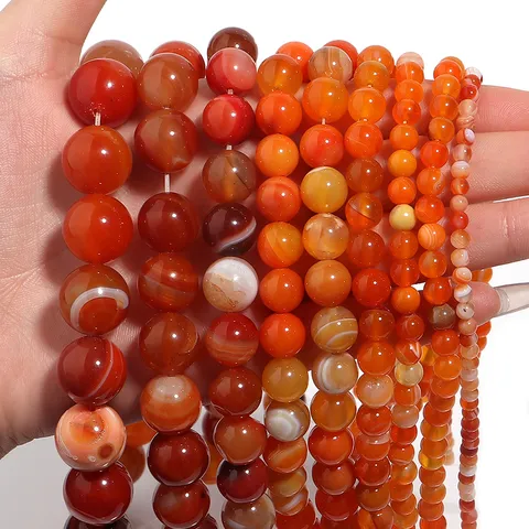 Natuurlijke Oranje Gestreepte Agaat Zijde Ronde Kralen Voor DIY Sieraden Maken Accessoires Gepolijste Edelsteen Losse Kralen