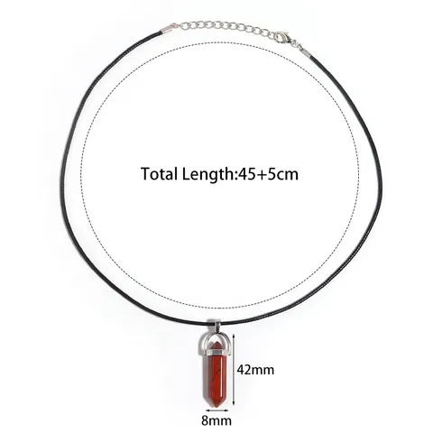 Crystal Hexagonal Column Pendant Necklace For Women Men Handmade Alloy Polished Bullet Point Pointed Quartz Leather Cord Chain Gift Jewelry