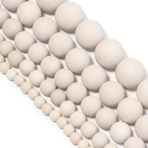 Natural White Fossil Round Beads For Jewelry Making DIY Bracelet Earring Accessory Polished Stone Bead Minimalist Style