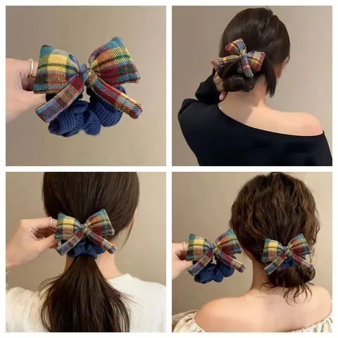 Elastico per Capelli in Stile Coreano con Fiocco a Quadretti Arcobaleno Dolce Elegante Anello per Capelli per Donna