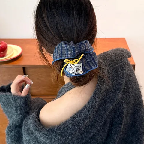 Korean Style Oversized Plaid Hair Scrunchies Bow Fabric Elastic Hair Ropes Ponytail Holder Hair Accessories For Women