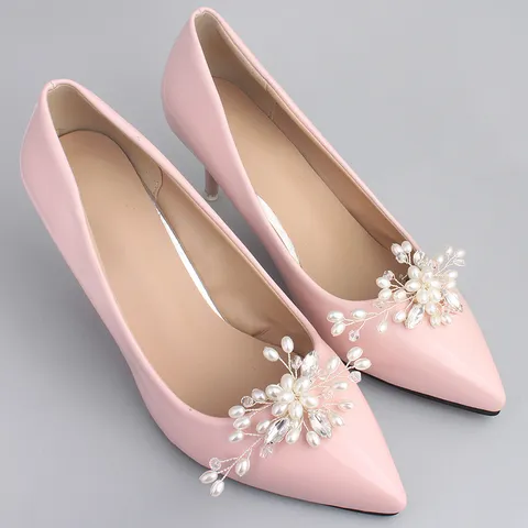 Handmade Crystal Pearl Bridal Shoe Clips For Women Elegant Rhinestone Flower Shoe Buckles For Wedding Party Flat Shoes Decoration