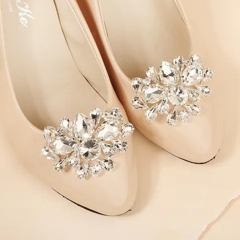 Alloy Rhinestone Shoe Buckles Brilliant Large Waterdrop Crystal Bridal Shoes Decorations Sparkly Wedding Shoe Clips For Heels Accessories