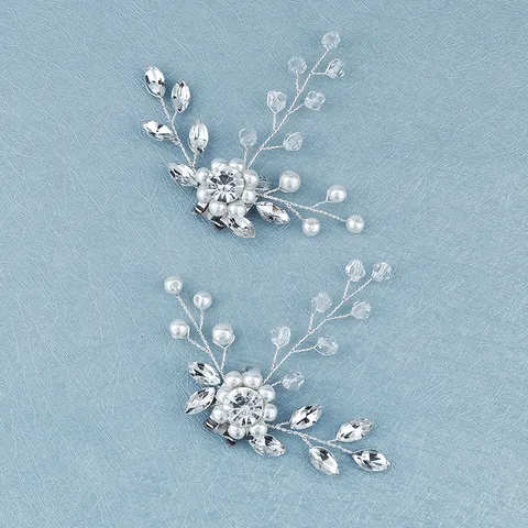 Silver Tone Rhinestone Artificial Pearl Bridal Shoe Buckles Hand-Woven Branch DIY Detachable Shoe Flowers For Wedding Party