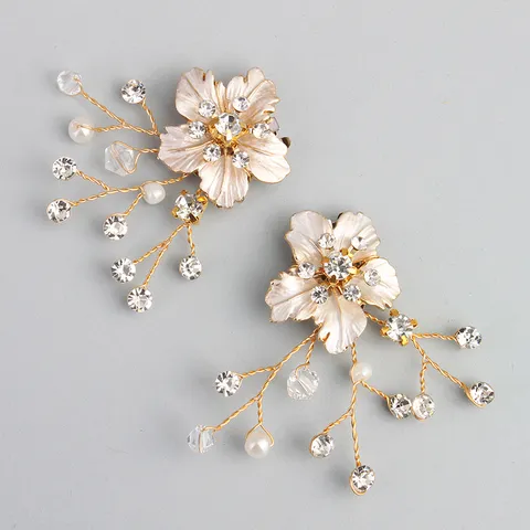 Elegant Alloy Rhinestone Floral Shoe Clips For Wedding Bridal Artificial Pearl Shoe Buckle Flower Decoration For Women High Heels