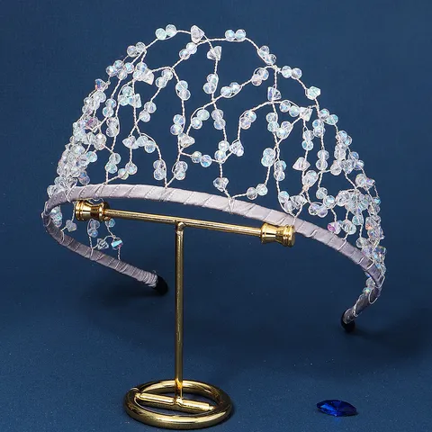 Handwoven Crystal Rhinestone Bridal Headband Elegant Mesh Net Wedding Crown Hair Accessories For Women Bride Party Prom