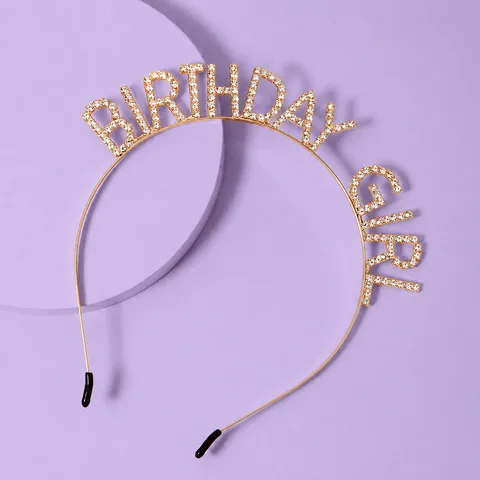 Rhinestone Birthday Letter Headband For Women Birthday Girl Happy Birthday Alloy Crystal Hairband Party Hair Accessories Gold Silver Rose Gold