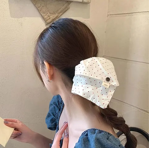 Scrunchie Foulard Bianco a Pois Stile Coreano per Donna Elastico per Capelli con Bottone Accessori per Capelli Fatti a Mano Dolci