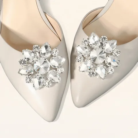 Elegant Silver Metal Flower Shoe Buckles Luxury Rhinestone Sparkly Bridal Wedding Shoe Clips Women Shoe Accessories Gift